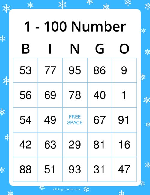 1-100 Number Bingo