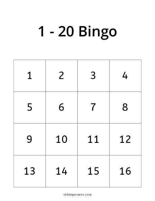 1-20 Number Bingo