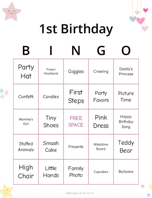 1st Birthday Bingo (Pink)