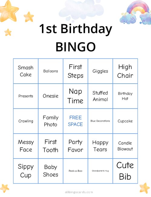 1st Birthday Bingo (Blue)