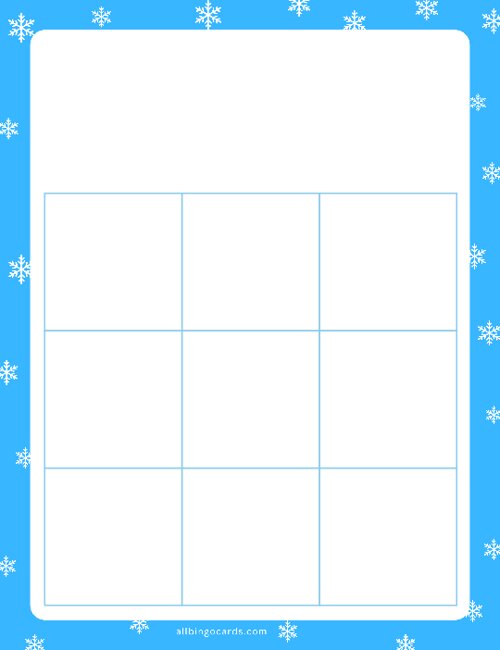 3x3 Blank Blue Snowflakes Bingo