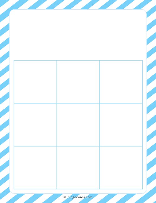 3x3 Blank Blue Stripes Bingo