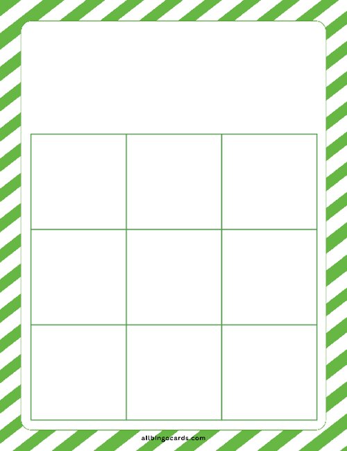 3x3 Blank Green Stripes Bingo