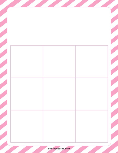 3x3 Blank Pink Stripes Bingo