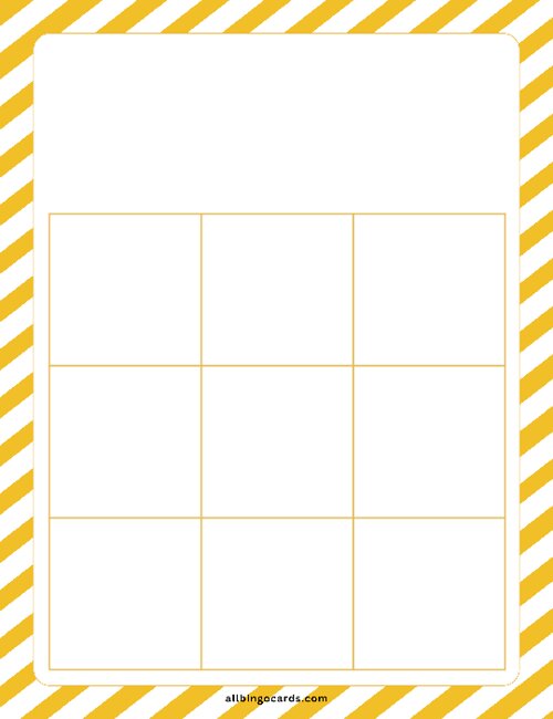 3x3 Blank Yellow Stripes Bingo