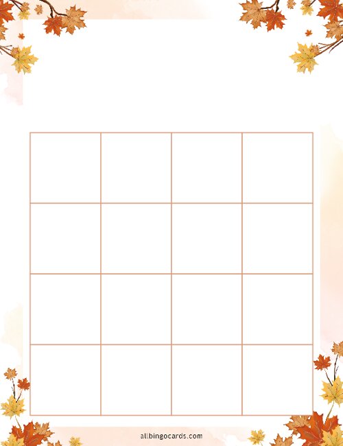 4x4 Blank Autumn Bingo