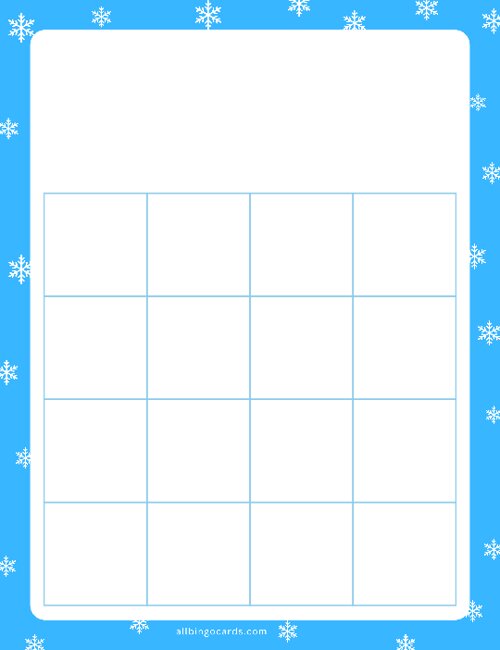 4x4 Blank Blue Snowflakes Bingo