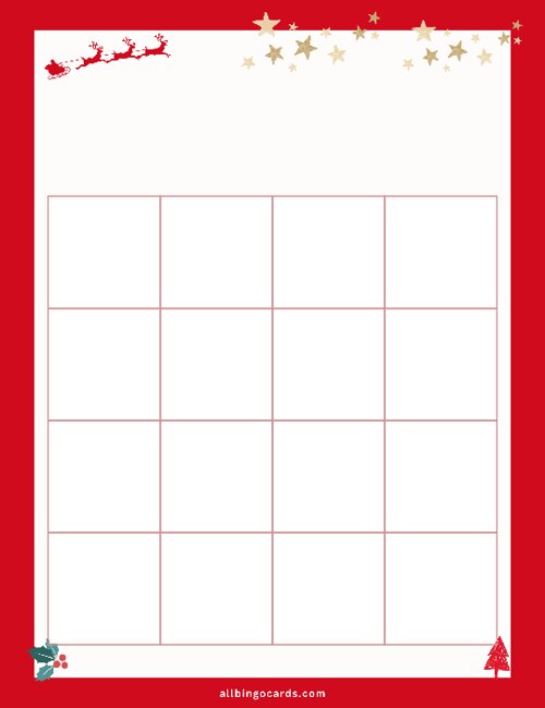 4x4 Blank Christmas Bingo