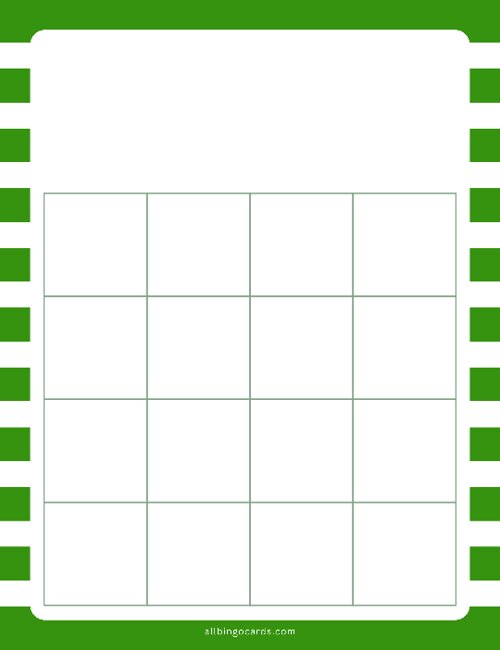 4x4 Blank Green Lines Bingo