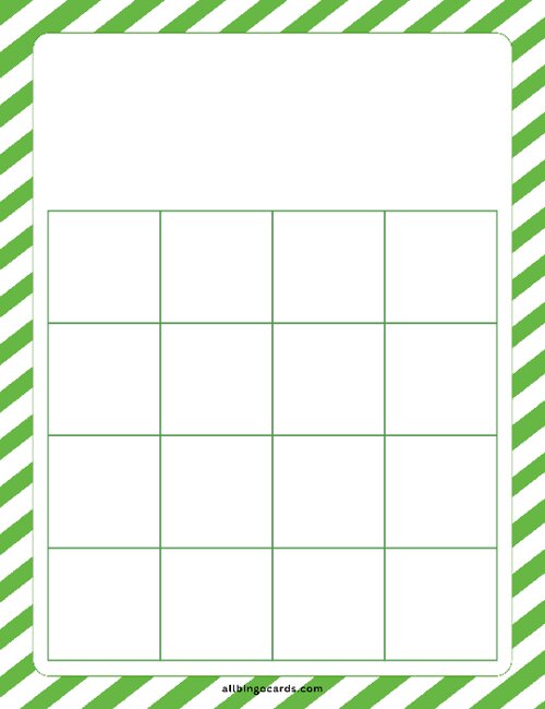 4x4 Blank Green Stripes Bingo