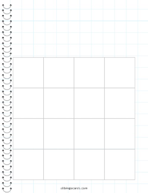 4x4 Blank Notebook Bingo