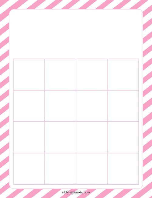 4x4 Blank Pink Stripes Bingo