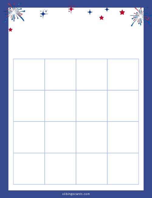 4x4 Blank Red Blue White Bingo