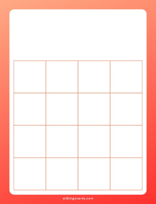 4x4 Blank Red Gradient Bingo