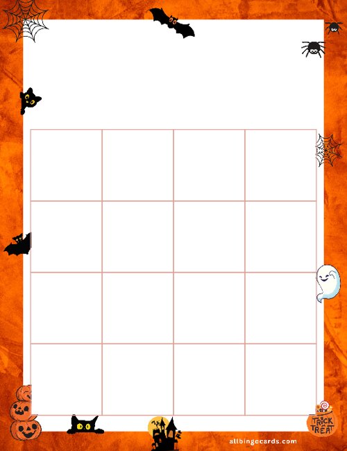 4x4 Blank Scary Bingo