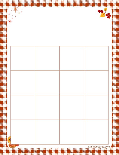 4x4 Blank Thanksgiving Bingo