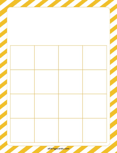 4x4 Blank Yellow Stripes Bingo