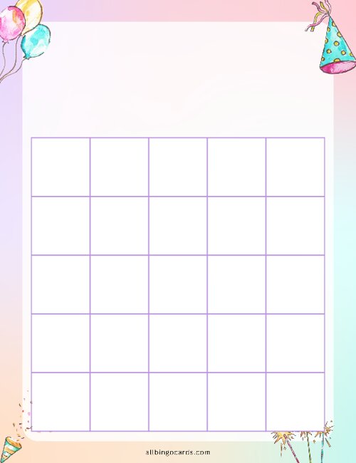 5x5 Blank Birthday Bingo