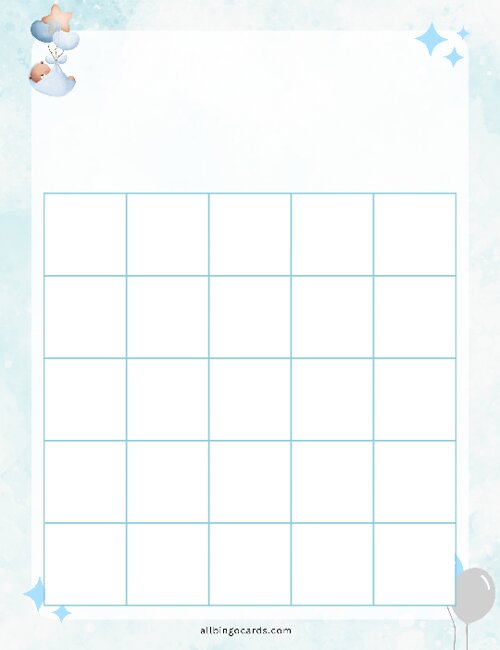 5x5 Blank Blue Baby Shower Bingo