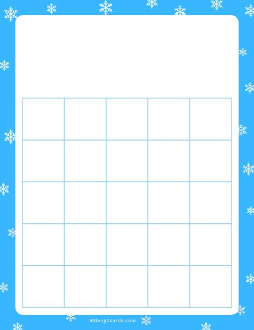 5x5 Blank Blue Snowflakes Bingo