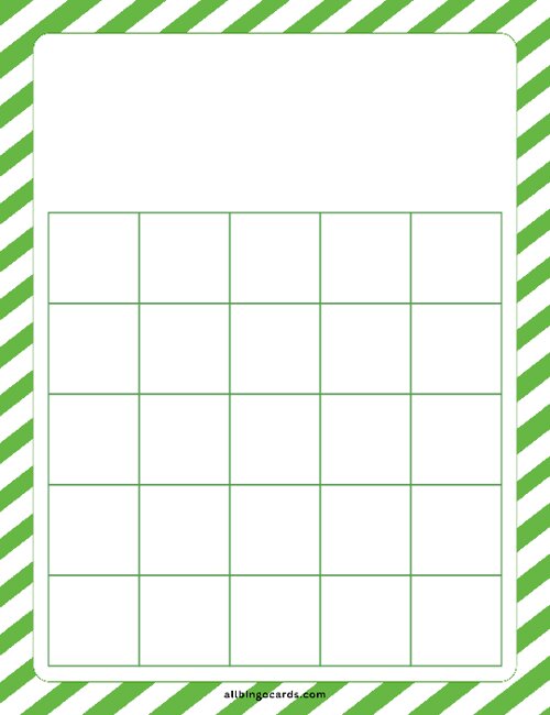 5x5 Blank Green Stripes Bingo