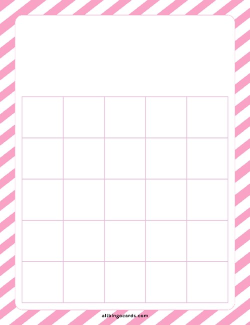 5x5 Blank Pink Stripes Bingo