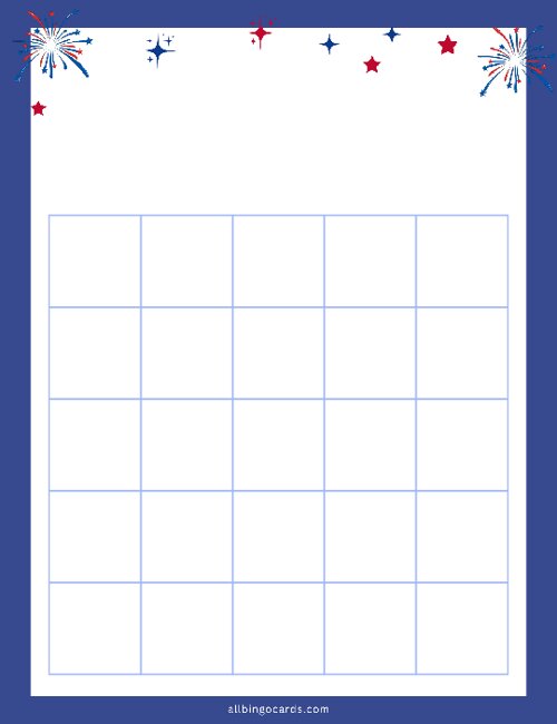 5x5 Blank Red Blue White Bingo