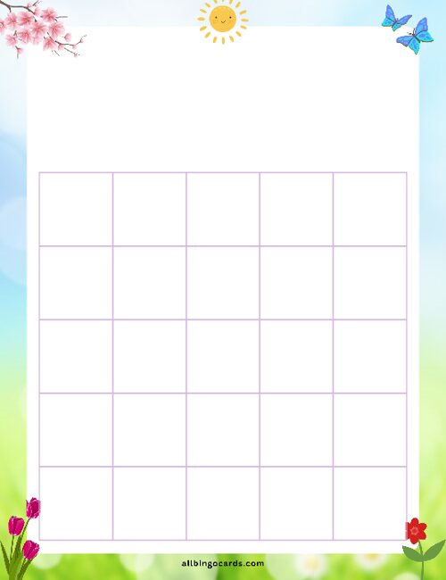 5x5 Blank Spring Bingo