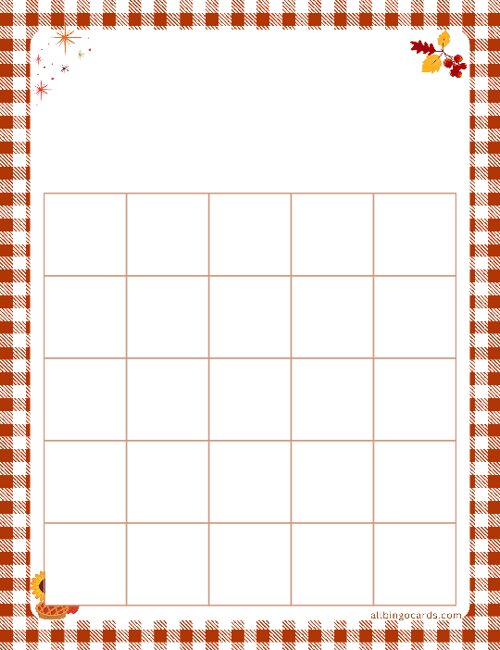 5x5 Blank Thanksgiving Bingo