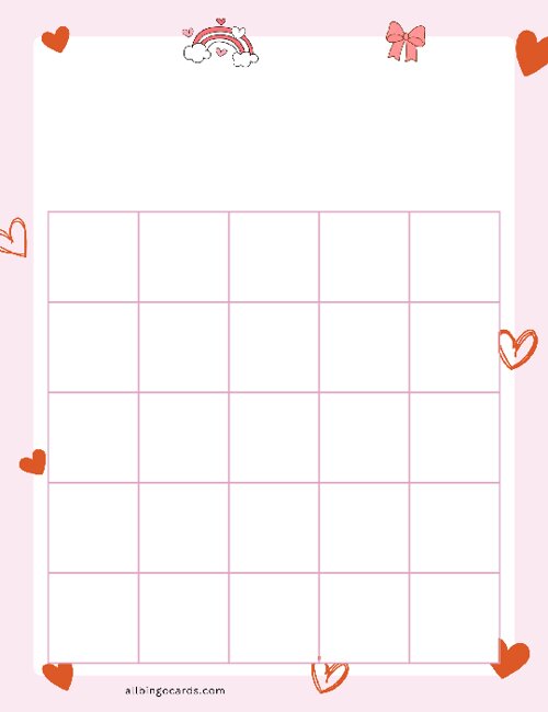 5x5 Blank Valentine Bingo