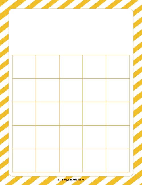 5x5 Blank Yellow Stripes Bingo