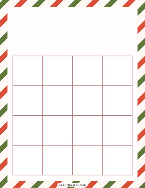 4x4 Blank Holiday Bingo