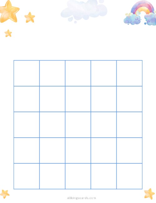 5x5 Blank Blue Gold Star Bingo