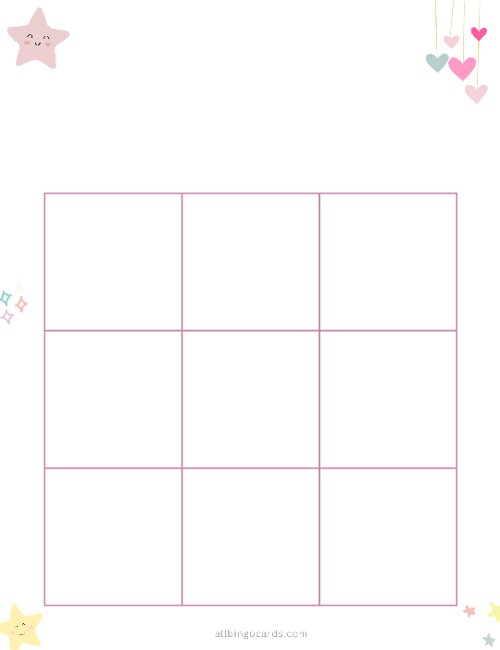 3x3 Blank Pink Star Bingo