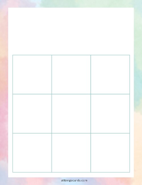 3x3 Blank Pretty Pastels Bingo