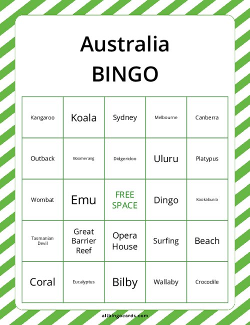 Australia Bingo