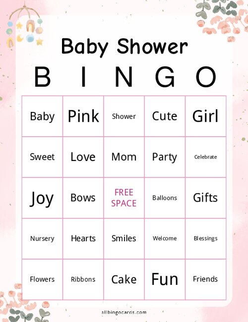 Pink Baby Shower Bingo