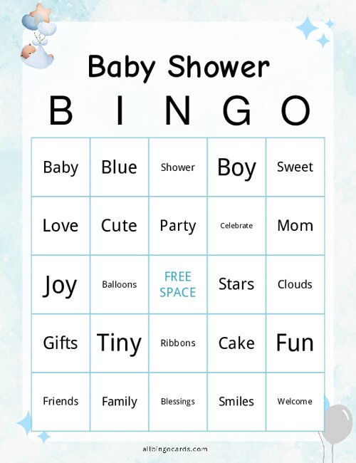 Blue Baby Shower Bingo