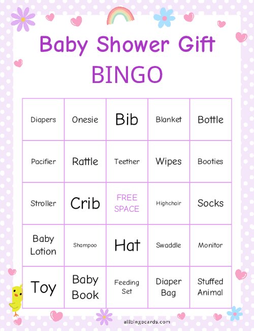 Baby Shower Gift Bingo