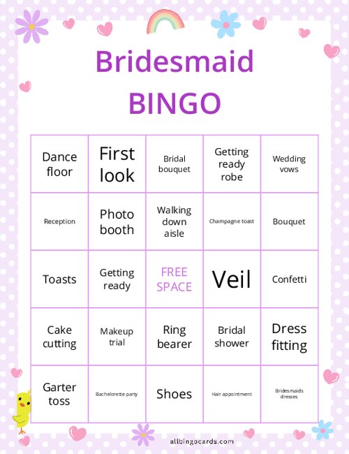 Bridesmaid Bingo