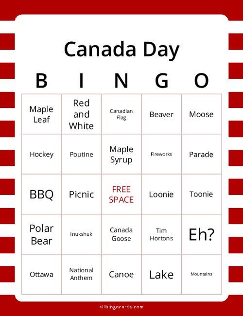 Canada Day Bingo