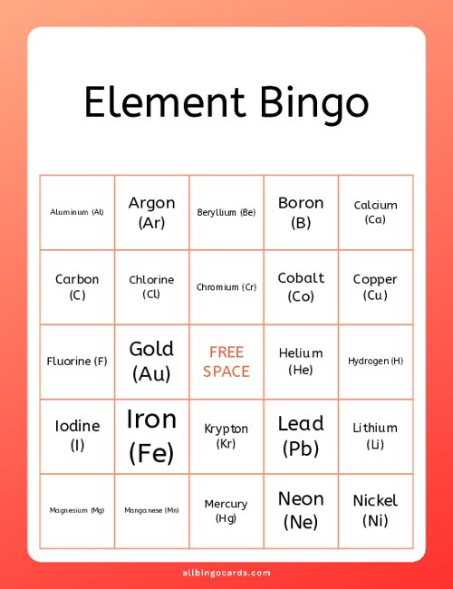Element Bingo