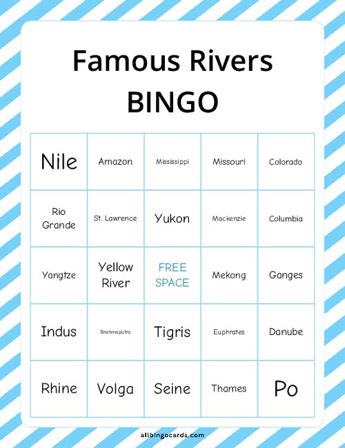Famous Rivers Bingo