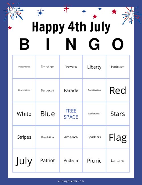 Happy 4th July Bingo