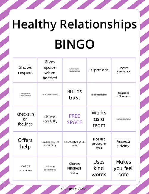 Healthy Relationships Bingo