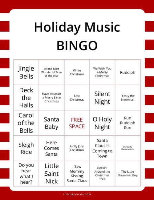 Holiday Music Bingo