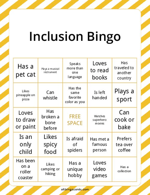 Inclusion Bingo