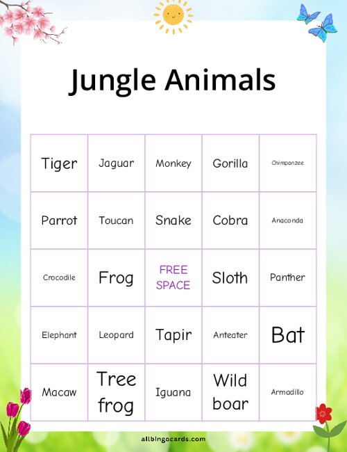 Jungle Animals Bingo