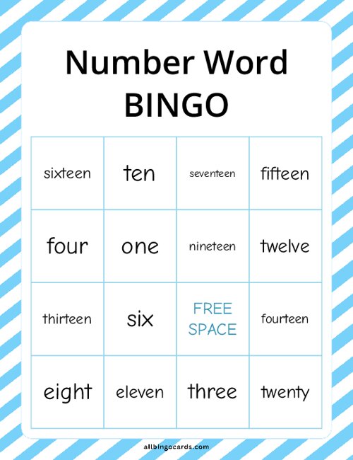 Number word Bingo