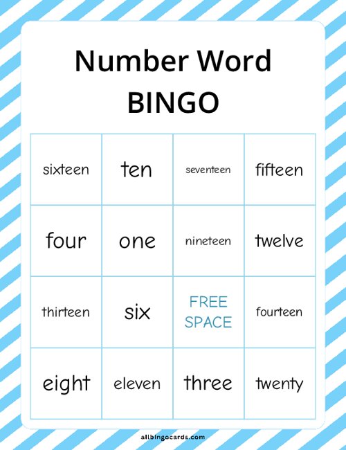 Number word Bingo